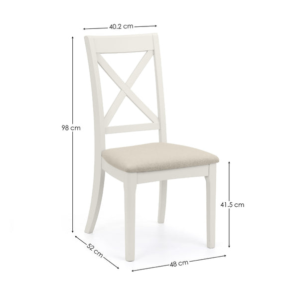 White chair with dimensions marked on a white background