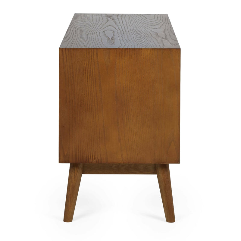 Wooden side table with a gray concrete top on a white background