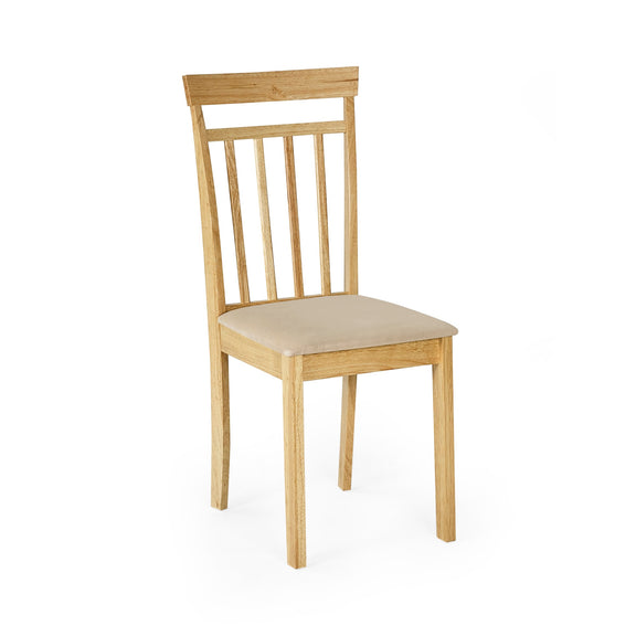 Wooden chair with a beige cushion on a white background