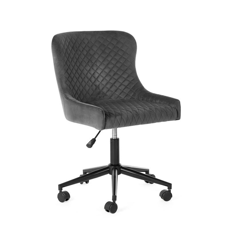 Black quilted office chair on a white background