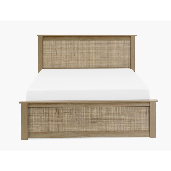 Bed with wicker headboard and footboard on a white background