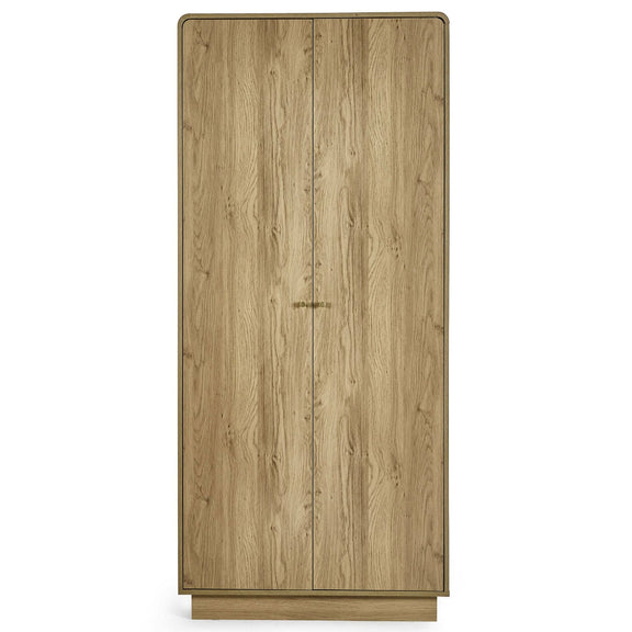 Wooden wardrobe with a light brown finish on a white background