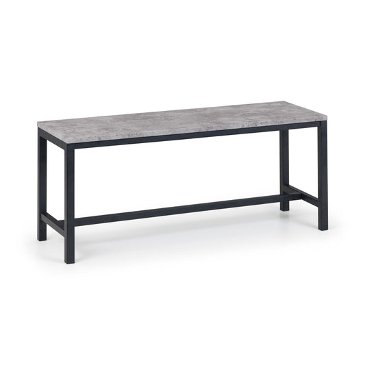 Long rectangular table with a gray surface and black metal legs on a white background