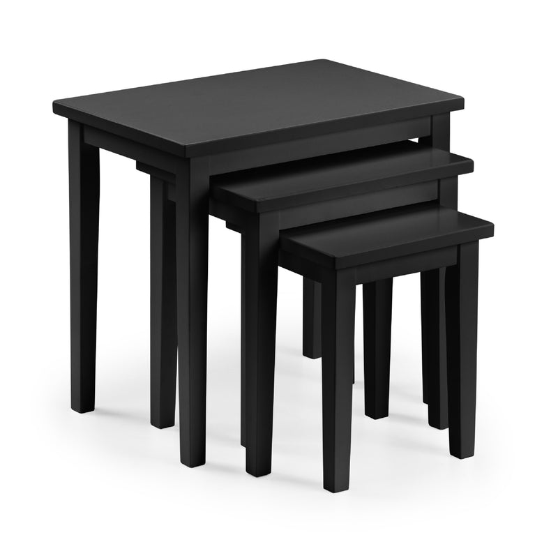 Set of three black nesting tables on a white background