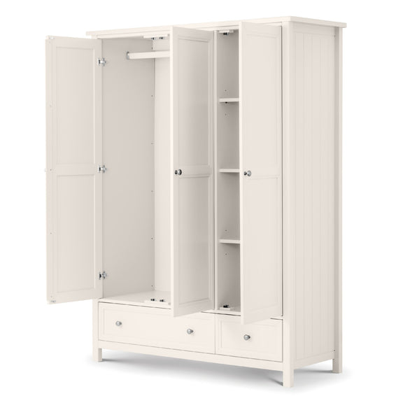 White wardrobe with open doors on a white background