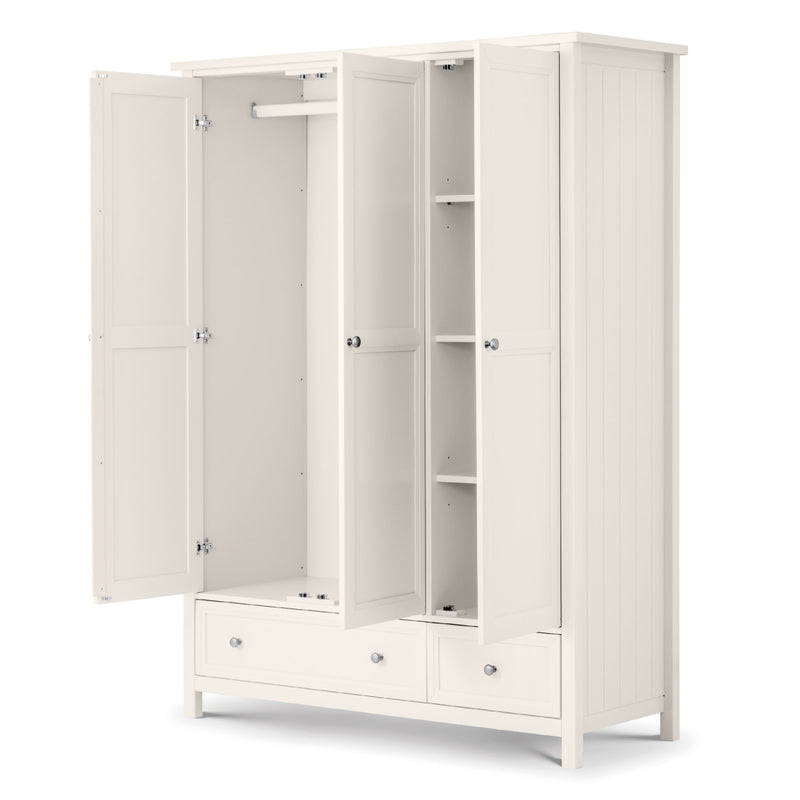 White wardrobe with open doors on a white background