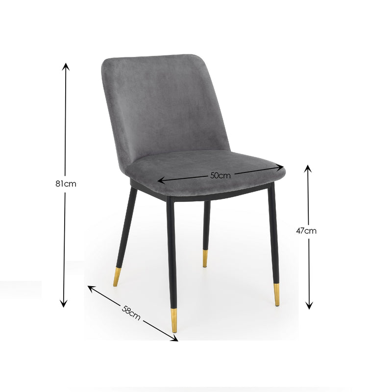 Gray chair with dimensions marked on a white background