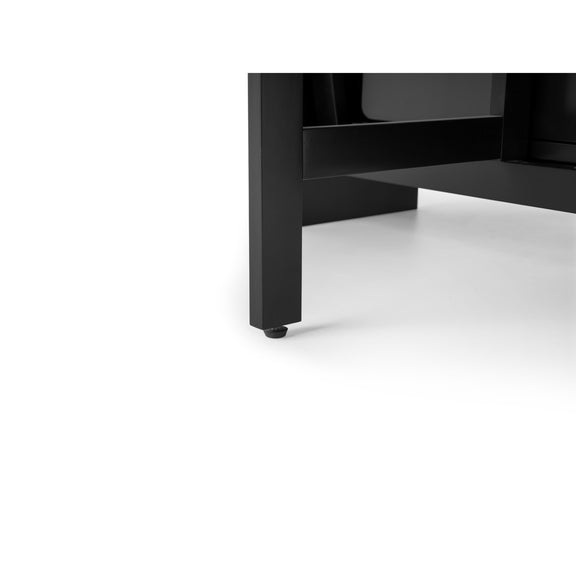 Black corner TV stand on a white background