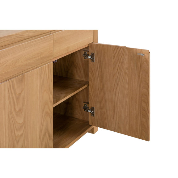 Wooden cabinet with open door on a white background
