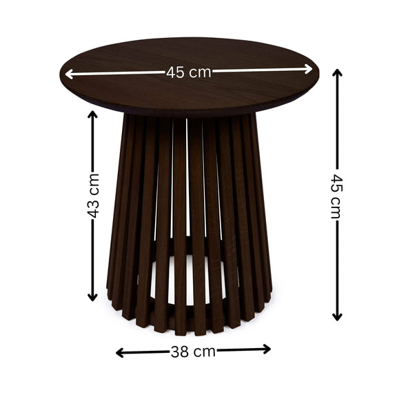Wooden side table with dimensions labeled