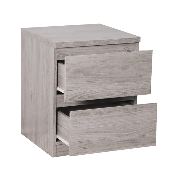 Wooden nightstand with two drawers on a white background