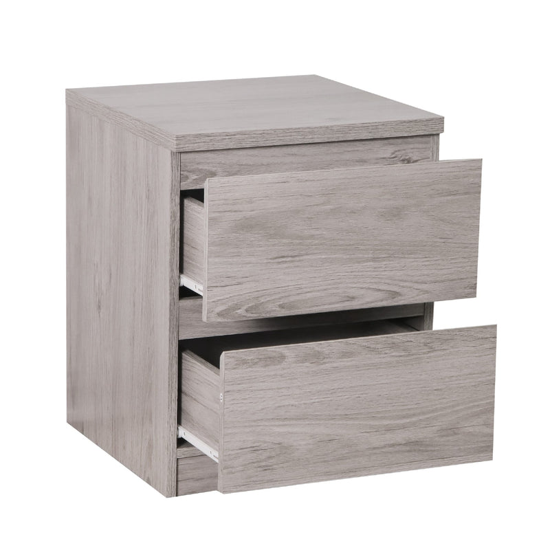Wooden nightstand with two drawers on a white background