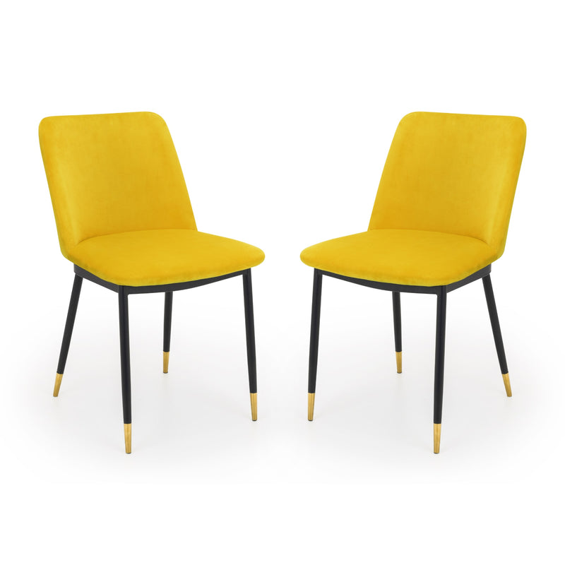 Two yellow chairs with black legs on a white background