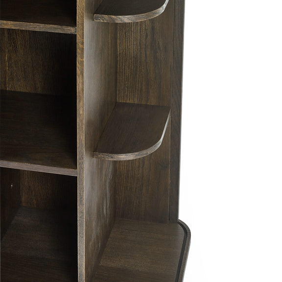 Wooden bookshelf with curved shelves on a white background