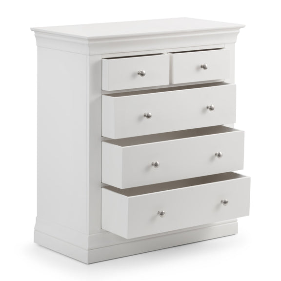White dresser with multiple drawers on a white background