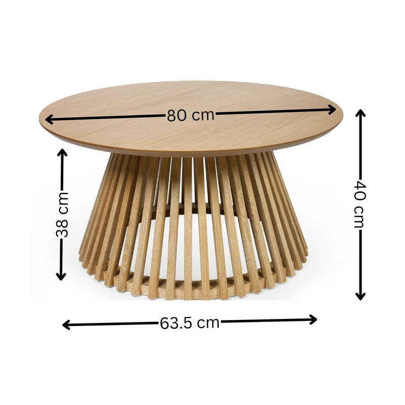 Wooden table with dimensions labeled on a white background