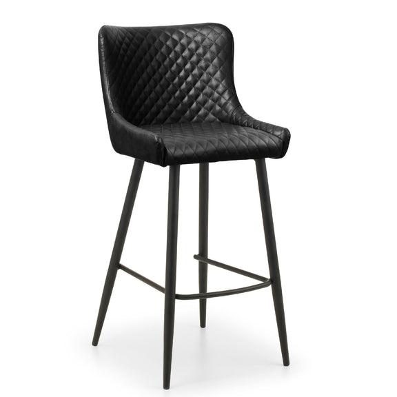 Black quilted bar stool on a white background