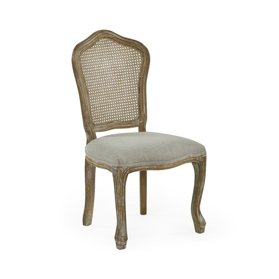 Chair with wicker back and upholstered seat on a white background