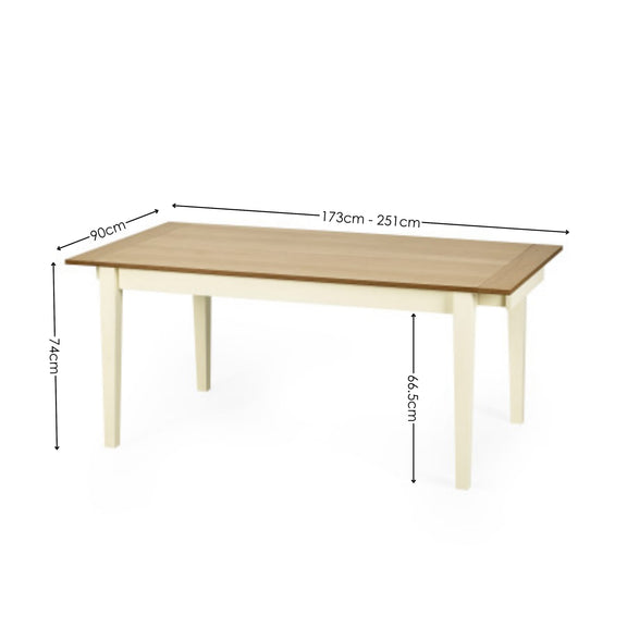 Wooden table with dimensions labeled on a white background