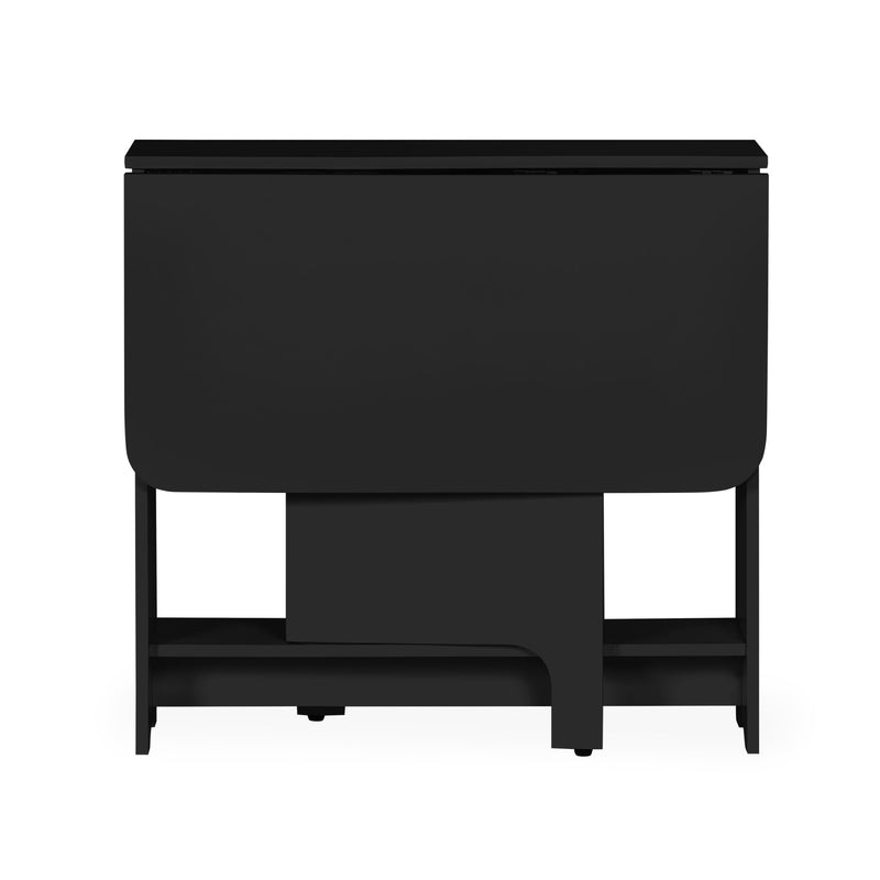 Black metal cabinet with a shelf on a white background