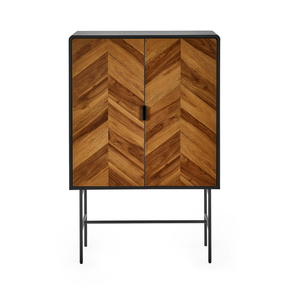 Wooden cabinet with chevron pattern on a white background