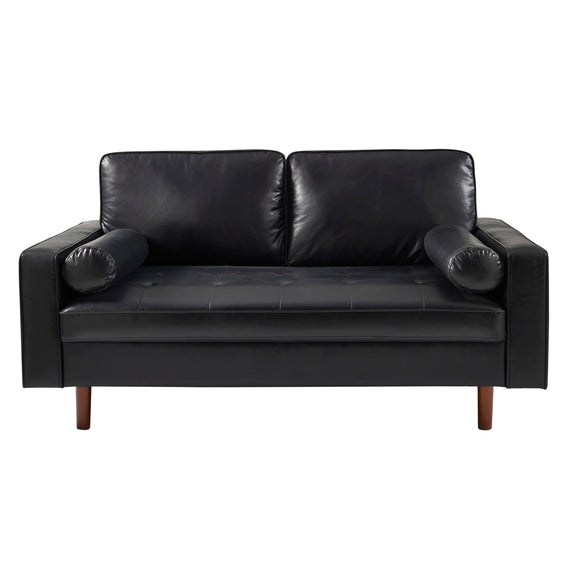 Black leather sofa on a white background