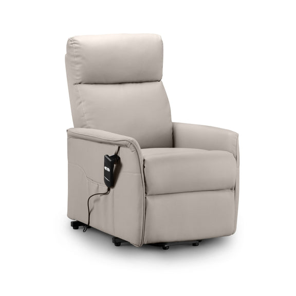 Beige recliner chair with power control on a white background