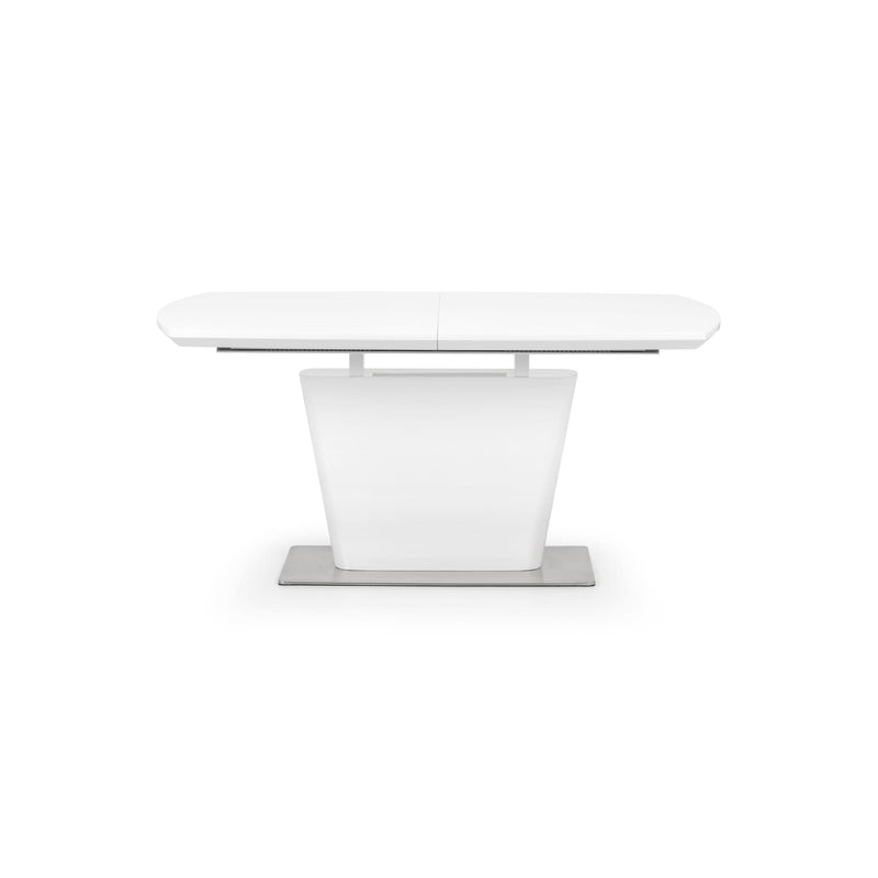 White dining table with a modern design on a white background