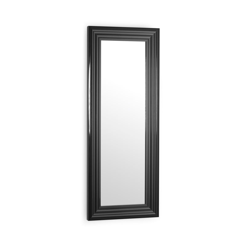 Black-framed mirror on a white background