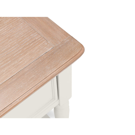 Wooden table with a white base on a white background