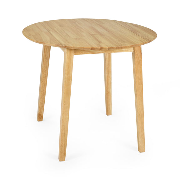 Round wooden table on a white background