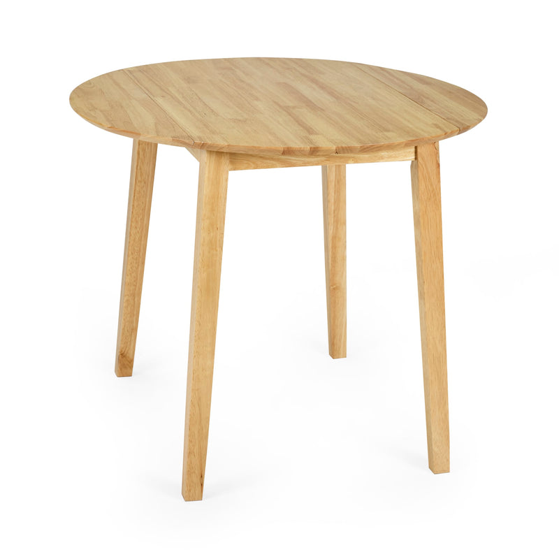 Round wooden table on a white background