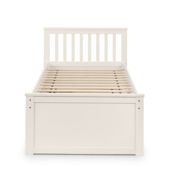 White wooden bed frame on a white background