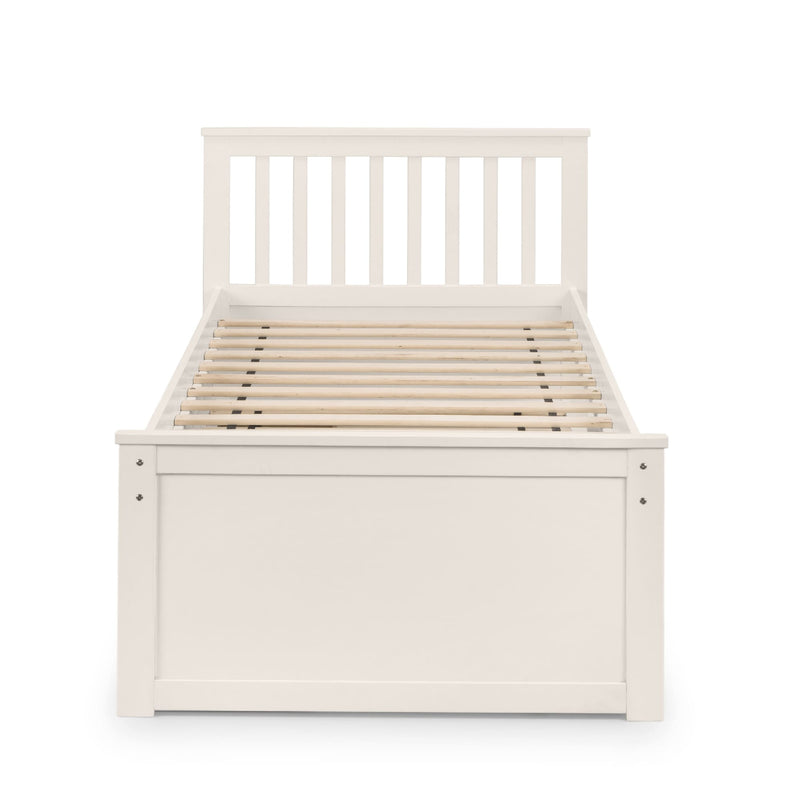 White wooden bed frame on a white background