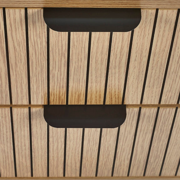 Wooden surface with black rectangular handles