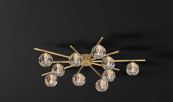 Crystal globe LED chandelier gold finish close-up