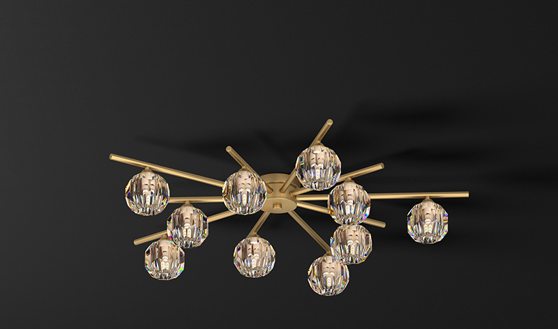 Crystal globe LED chandelier gold finish close-up