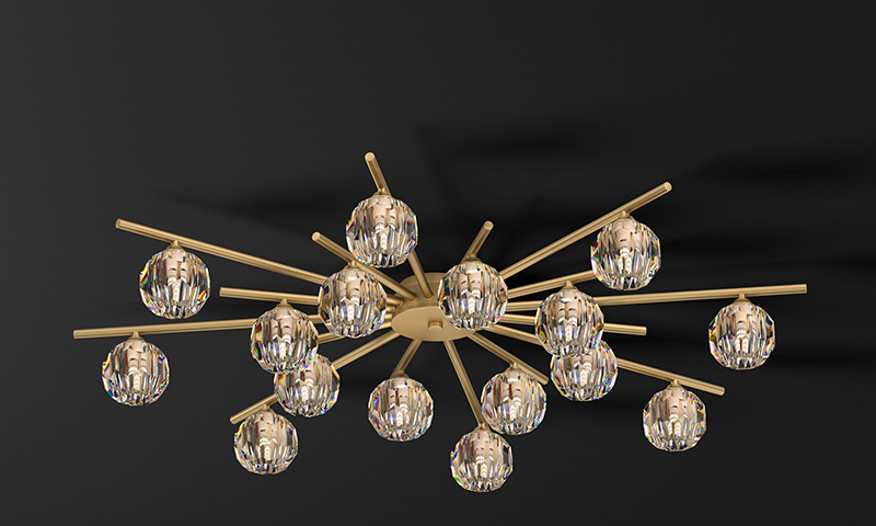 Luxury gold flush mount chandelier for living room