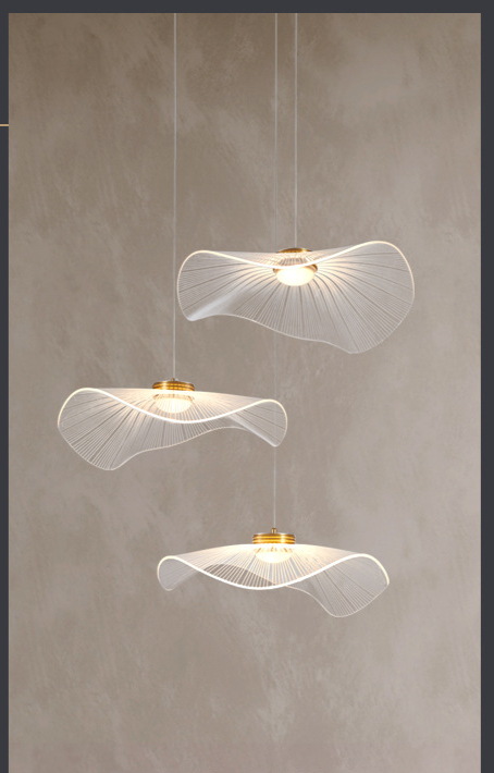 Modern multi-drop leaf chandelier for double height ceiling