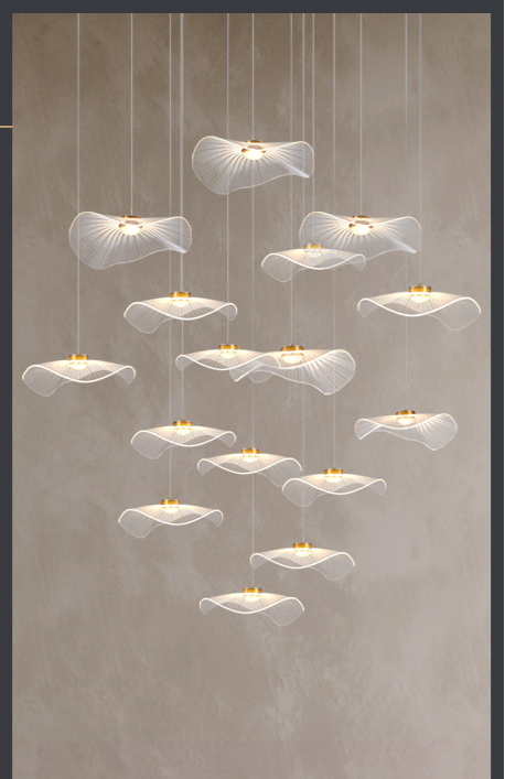 Leaf Cascade Staircase Chandelier – Multi-Drop Modern Pendant Light