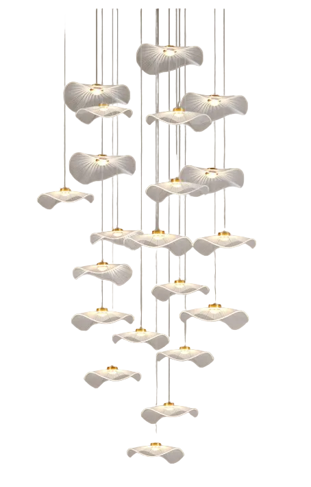 Leaf Cascade Staircase Chandelier – Multi-Drop Modern Pendant Light