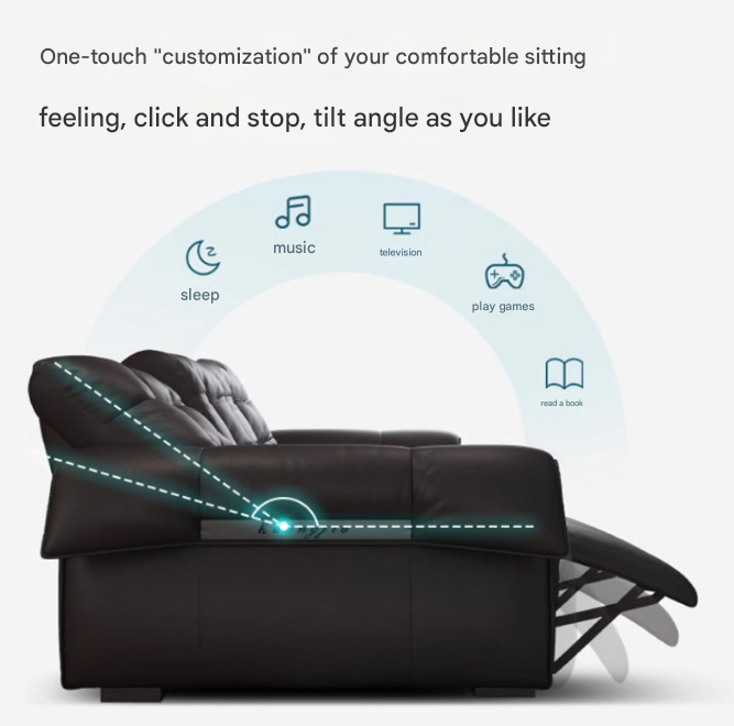 Modern Electric Recliner Sofa – Full Black Leather Telescopic Couch for Living Rooms