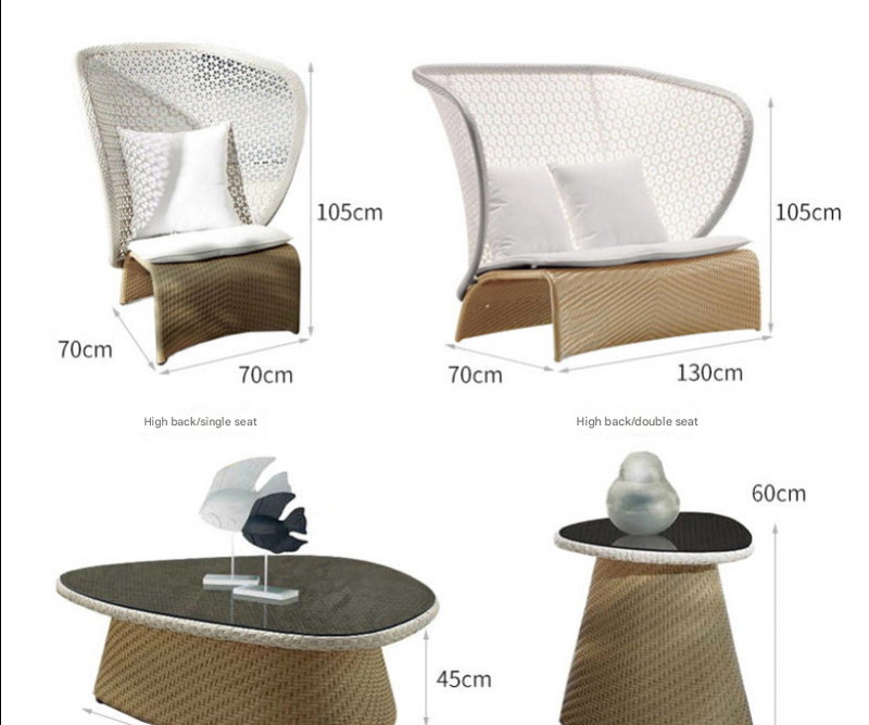 Modern Outdoor Rattan Dining Set – Oval Glass Table with 6 Woven Armchairs – Custom Made