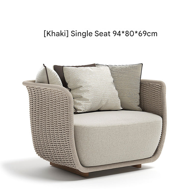 Khaki PE Rattan Outdoor Sofa Set – UV-Resistant Balcony & Garden Seating – Custom Made