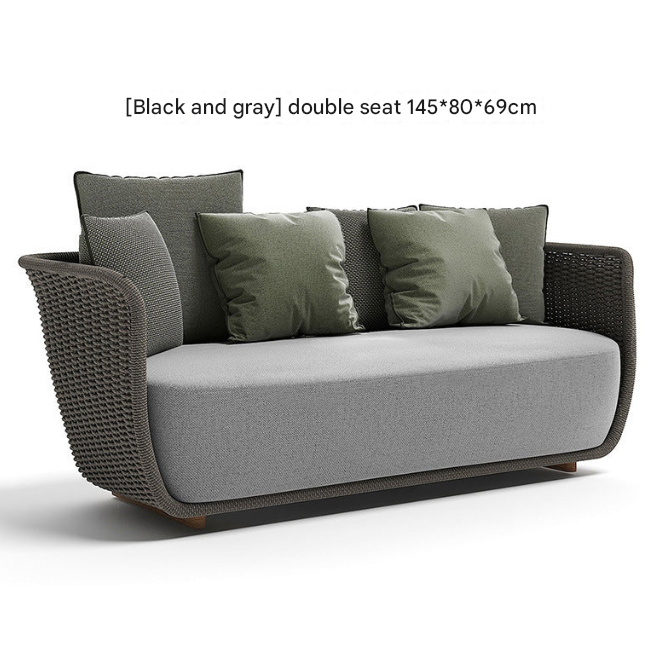Khaki PE Rattan Outdoor Sofa Set – UV-Resistant Balcony & Garden Seating – Custom Made
