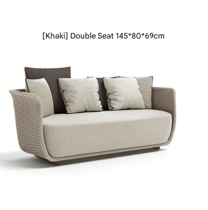 Khaki PE Rattan Outdoor Sofa Set – UV-Resistant Balcony & Garden Seating – Custom Made