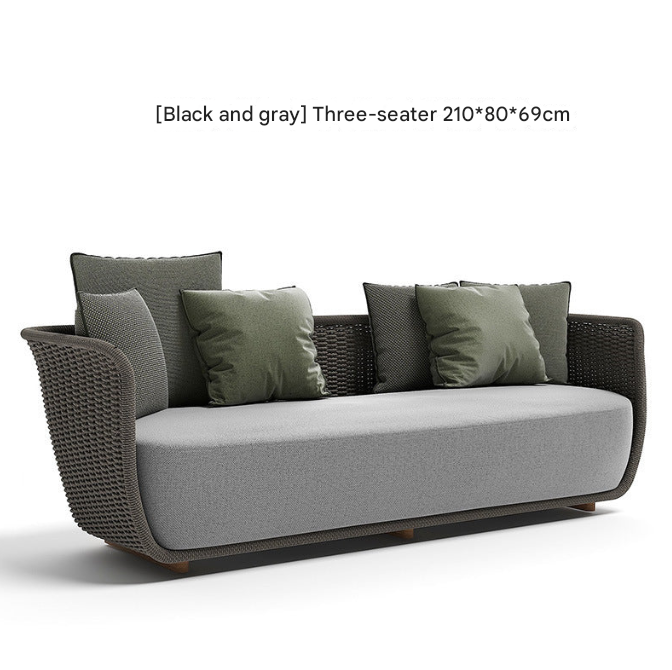 Khaki PE Rattan Outdoor Sofa Set – UV-Resistant Balcony & Garden Seating – Custom Made