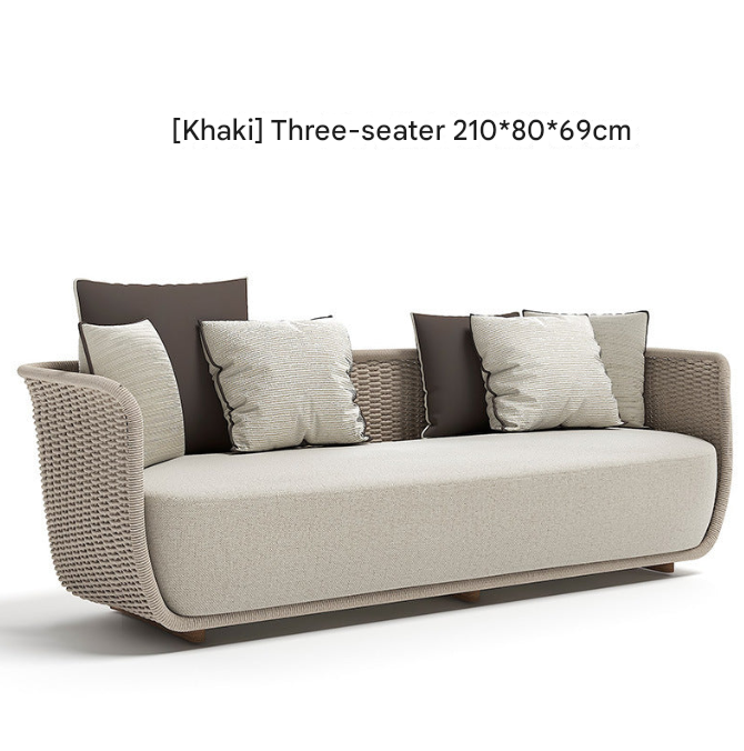 Khaki PE Rattan Outdoor Sofa Set – UV-Resistant Balcony & Garden Seating – Custom Made