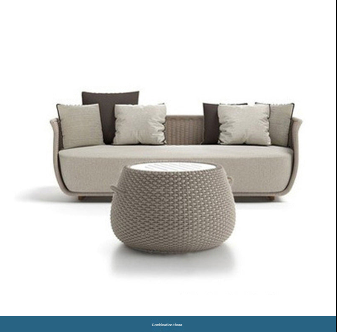 Khaki PE Rattan Outdoor Sofa Set – UV-Resistant Balcony & Garden Seating – Custom Made