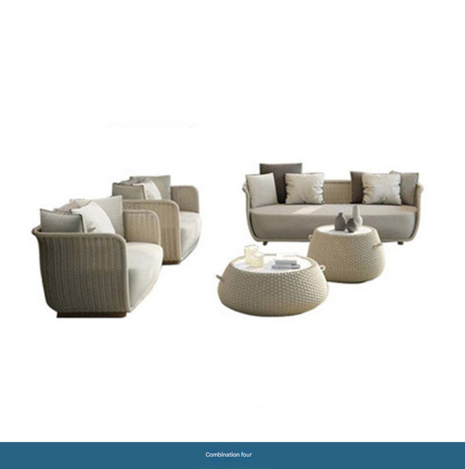 Khaki PE Rattan Outdoor Sofa Set – UV-Resistant Balcony & Garden Seating – Custom Made